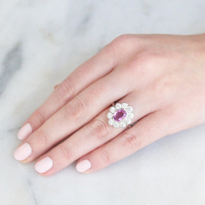 Vintage Style 1.70 Carat Pink Sapphire and Diamond Cluster