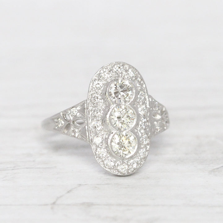Art Deco Style 1.04 Carat Diamond Oval Panel Cluster