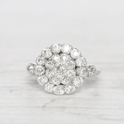 Art Deco 1 Carat Old Cut Diamond Double Row Cluster