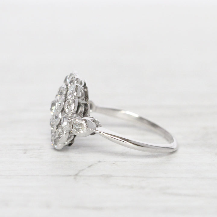Art Deco 1 Carat Old Cut Diamond Double Row Cluster