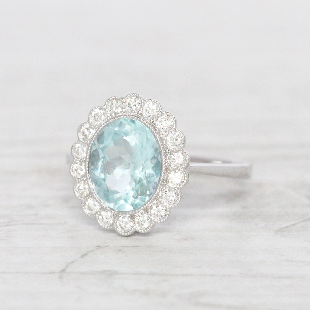 Vintage Style 2.35 Carat Aquamarine and Diamond Cluster