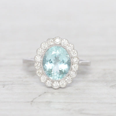 Vintage Style 2.35 Carat Aquamarine and Diamond Cluster