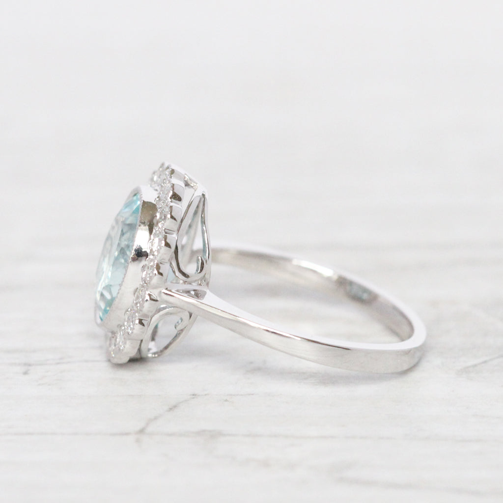 Vintage Style 2.35 Carat Aquamarine and Diamond Cluster