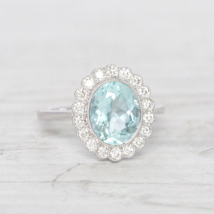 Vintage Style 2.35 Carat Aquamarine and Diamond Cluster