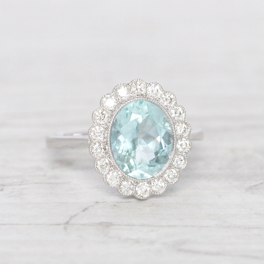 Vintage Style 2.35 Carat Aquamarine and Diamond Cluster