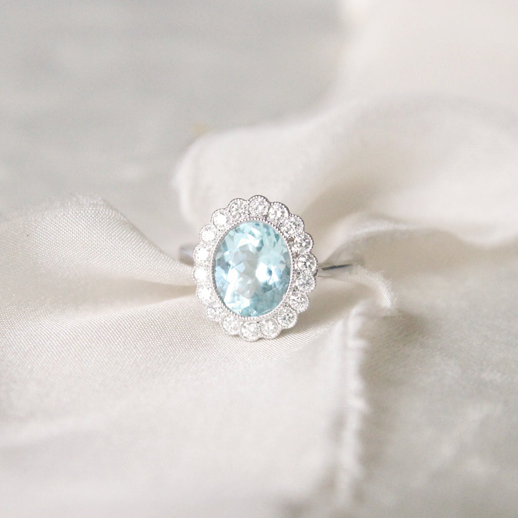 Vintage Style 2.35 Carat Aquamarine and Diamond Cluster