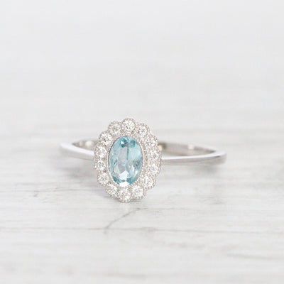 Vintage Style 0.37 Carat Aquamarine and Diamond Cluster