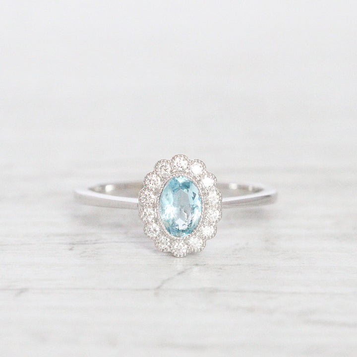 Vintage Style 0.37 Carat Aquamarine and Diamond Cluster