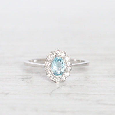 Vintage Style 0.37 Carat Aquamarine and Diamond Cluster