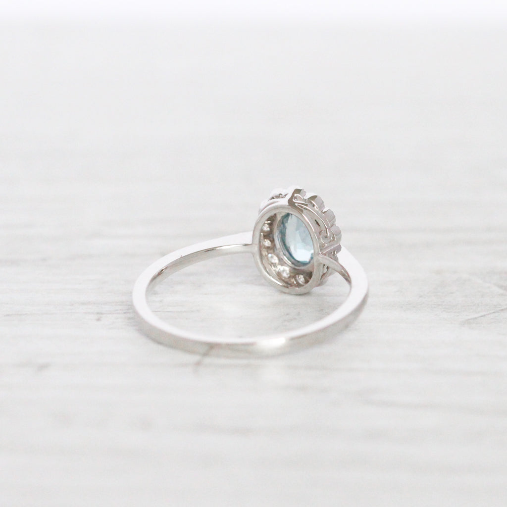 Vintage Style 0.37 Carat Aquamarine and Diamond Cluster