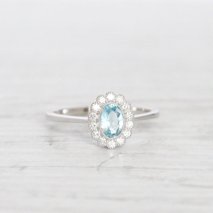 Vintage Style 0.37 Carat Aquamarine and Diamond Cluster