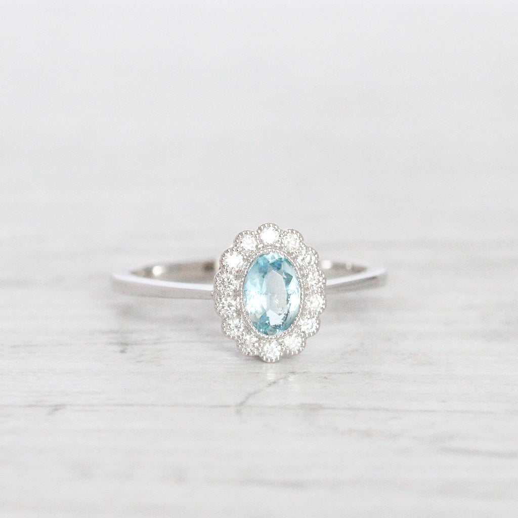 Vintage Style 0.37 Carat Aquamarine and Diamond Cluster