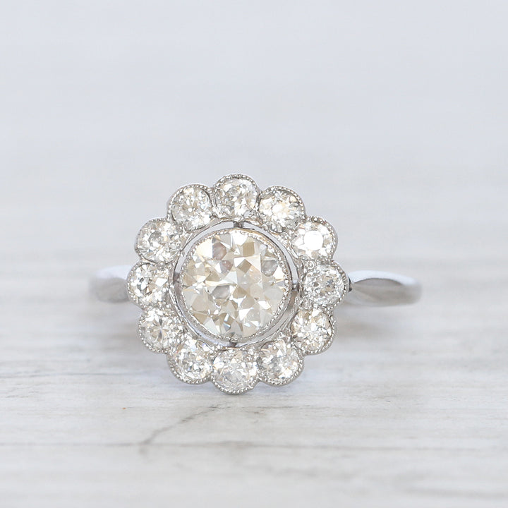 Art Deco 1.29 Carat Transitional Cut Diamond Daisy Cluster with Original Box