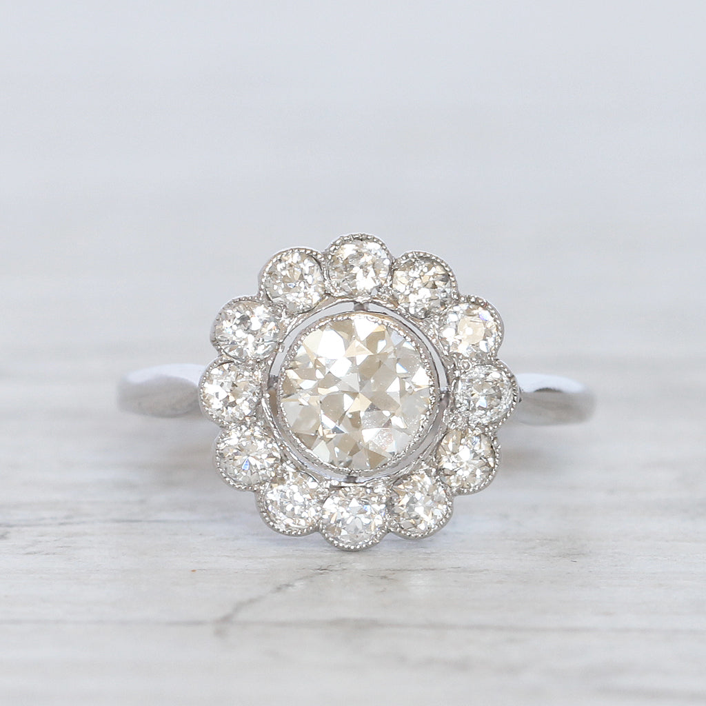 Art Deco 1.29 Carat Transitional Cut Diamond Daisy Cluster with Original Box