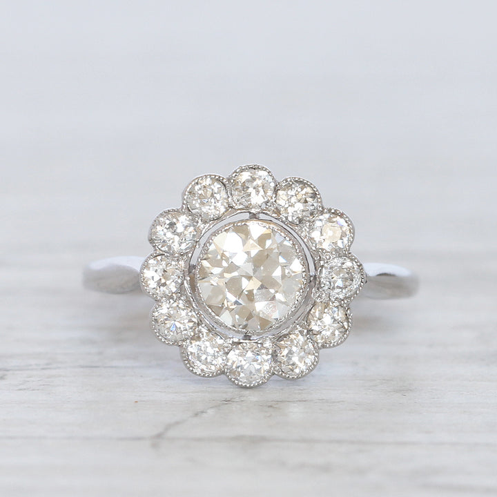 Art Deco 1.29 Carat Transitional Cut Diamond Daisy Cluster with Original Box