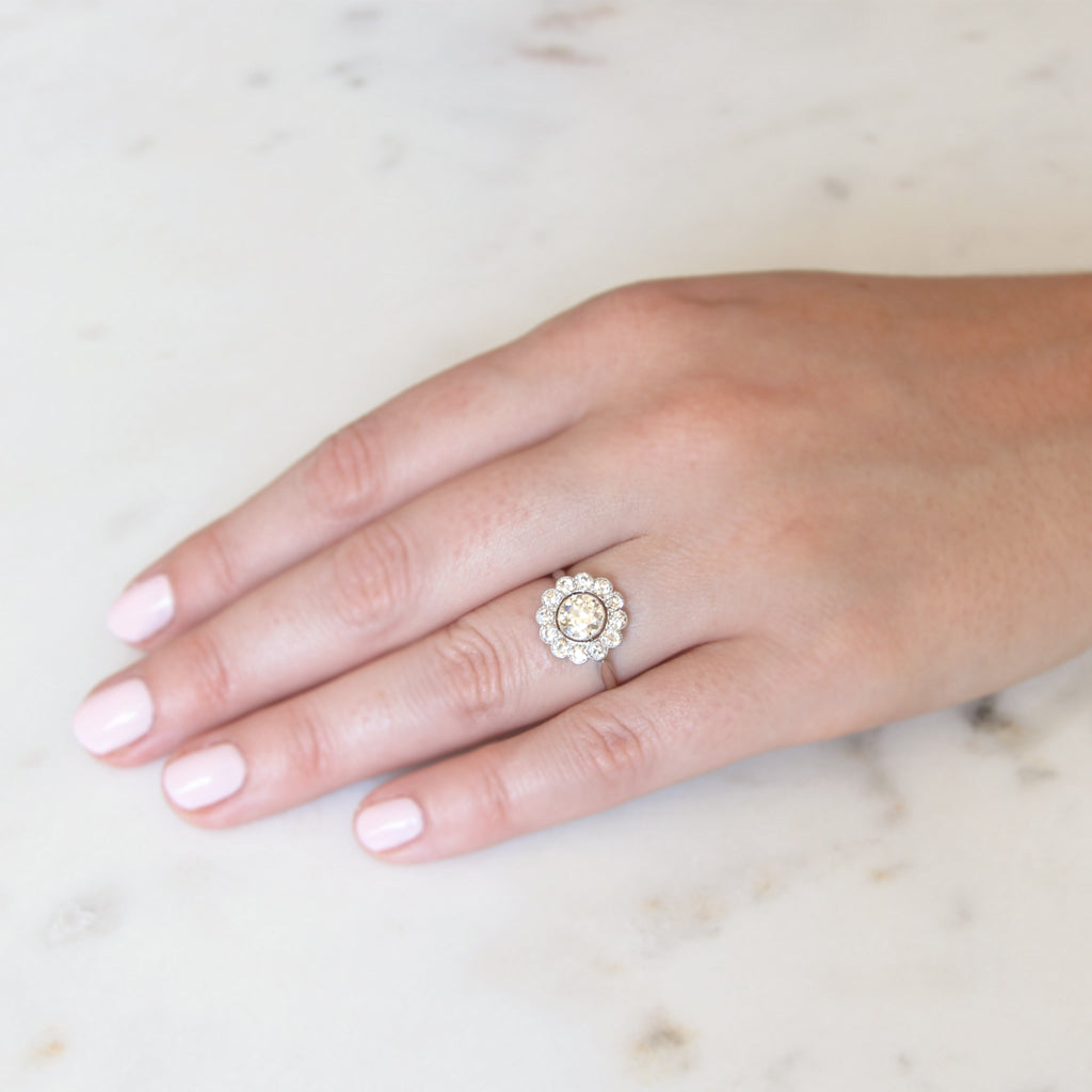 Art Deco 1.29 Carat Transitional Cut Diamond Daisy Cluster with Original Box