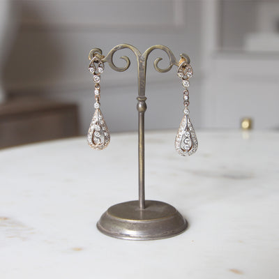 Vintage Brilliant Cut Diamond Drop Earrings
