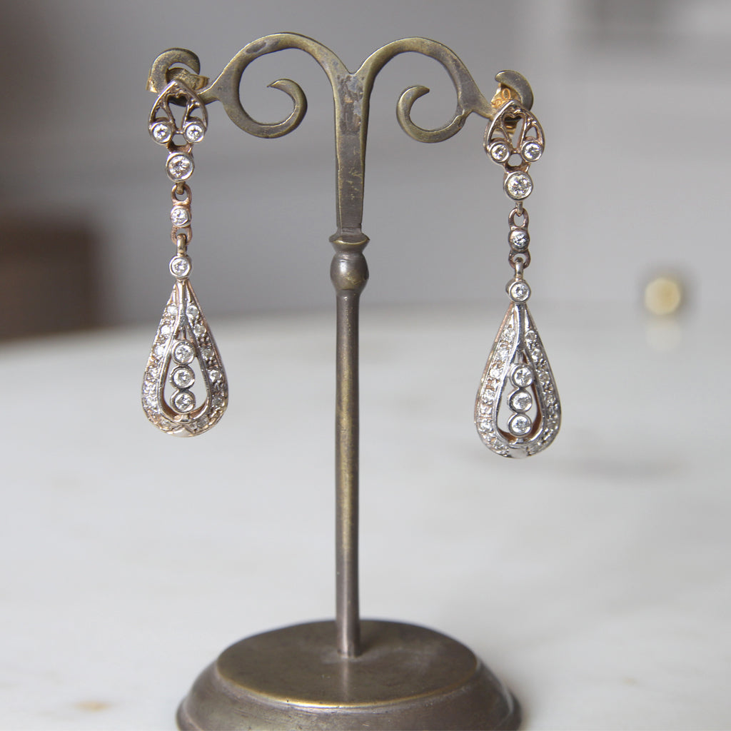 Vintage Brilliant Cut Diamond Drop Earrings