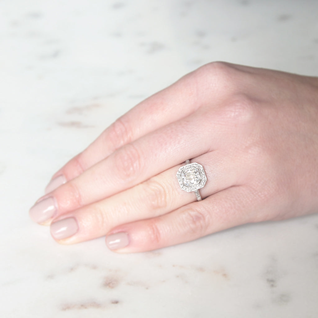 Art Deco Style 1.56 Carat Old Mine Cut Diamond Halo Cluster