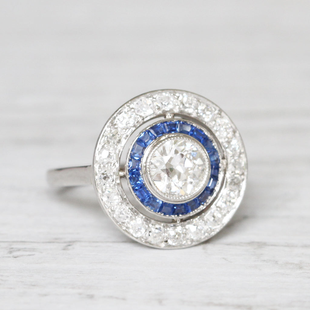 French Art Deco Old European Cut Diamond and Sapphire Target Cluster