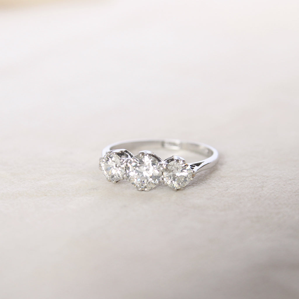 Art Deco 1.55 Carat Old European Cut Diamond Three Stone