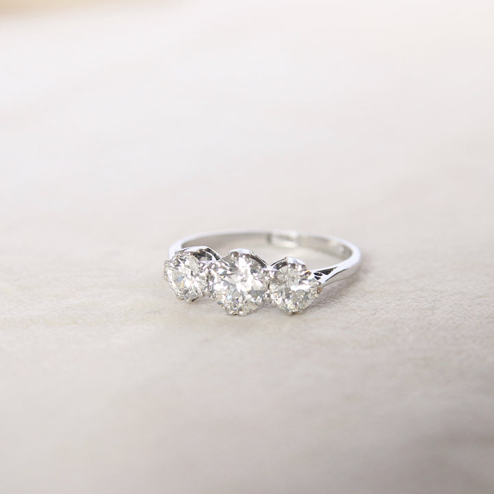 Art Deco 1.55 Carat Old European Cut Diamond Three Stone