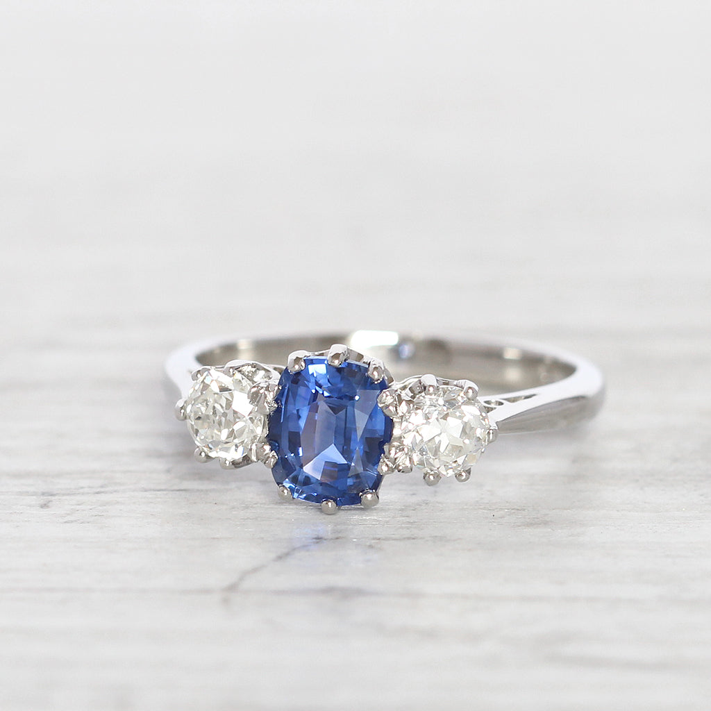 Vintage Style 1.14 Carat Sapphire and Diamond Three Stone