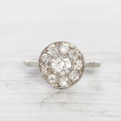 French Edwardian 0.90 Carat Old Mine Cut Diamond Cluster Ring