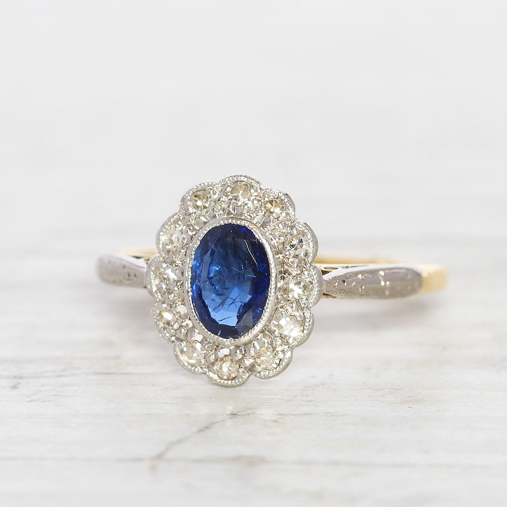 Edwardian 0.65 Carat Sapphire and Diamond Cluster