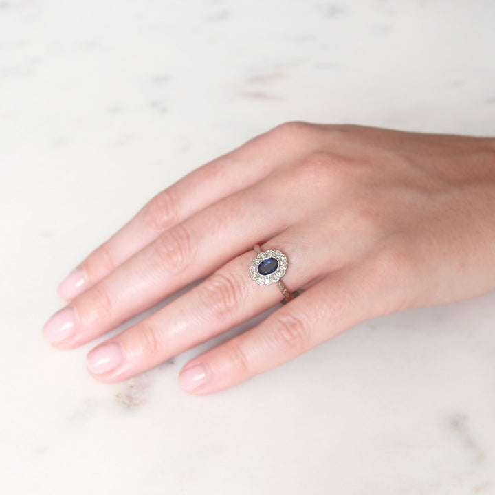 Edwardian 0.65 Carat Sapphire and Diamond Cluster