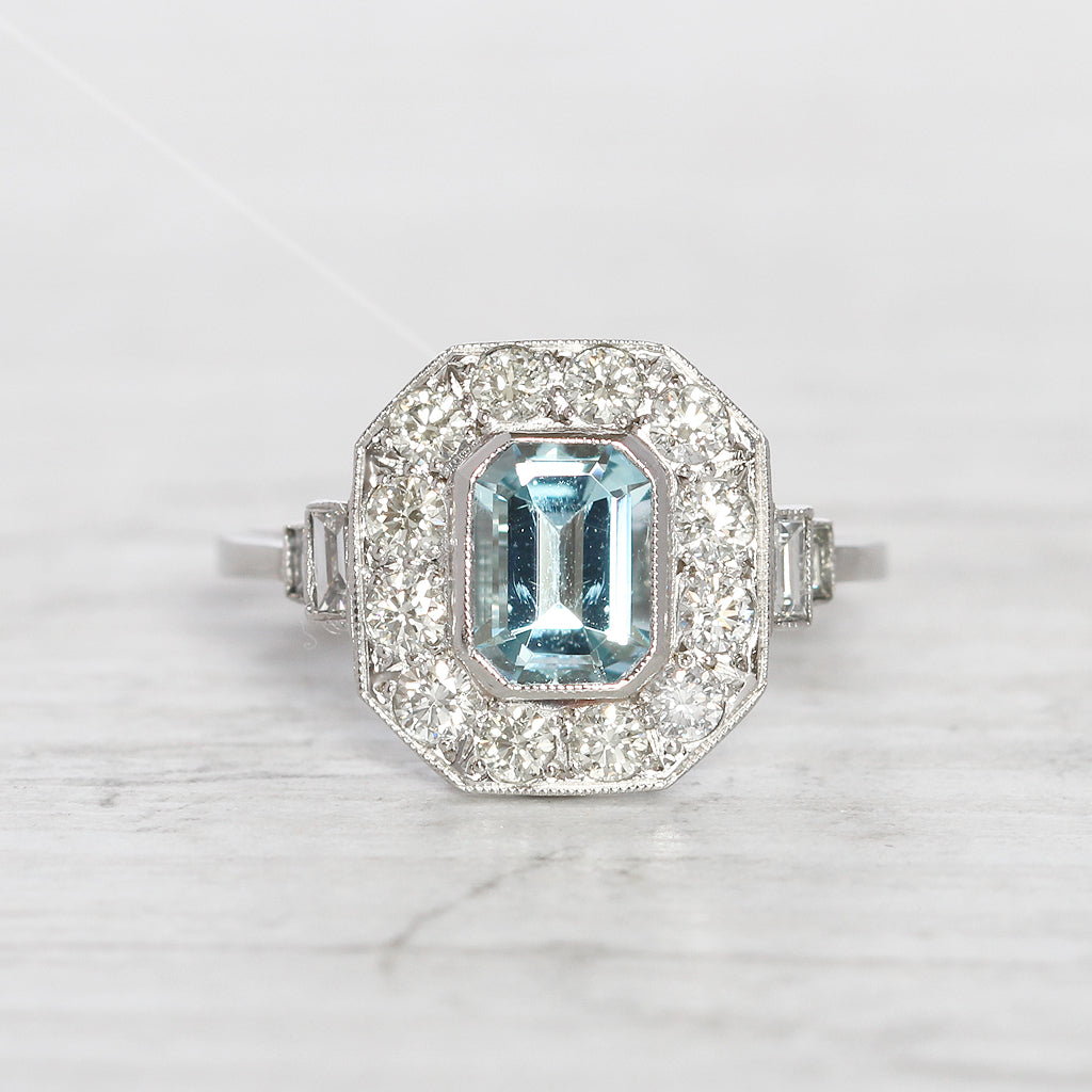 Art Deco Style 1 Carat Aquamarine and Diamond Cluster