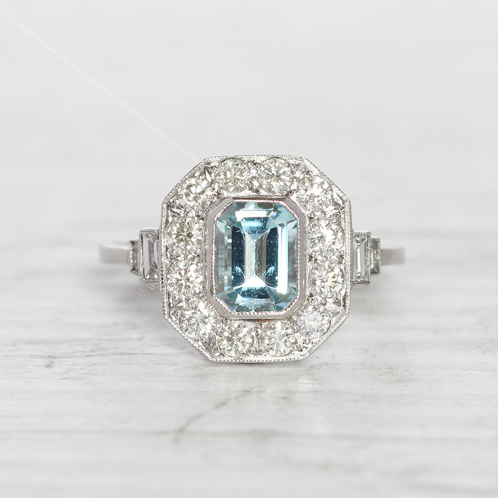 Art Deco Style 1 Carat Aquamarine and Diamond Cluster