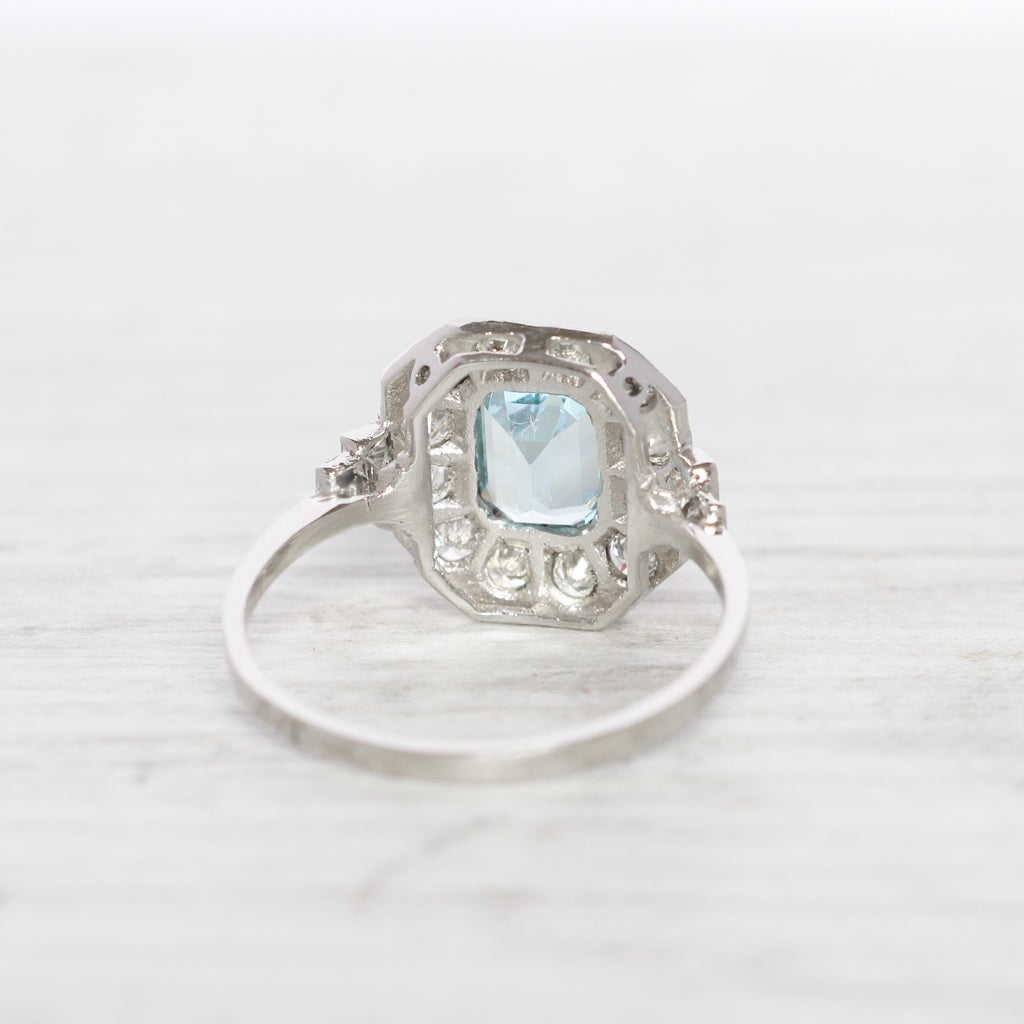 Art Deco Style 1 Carat Aquamarine and Diamond Cluster