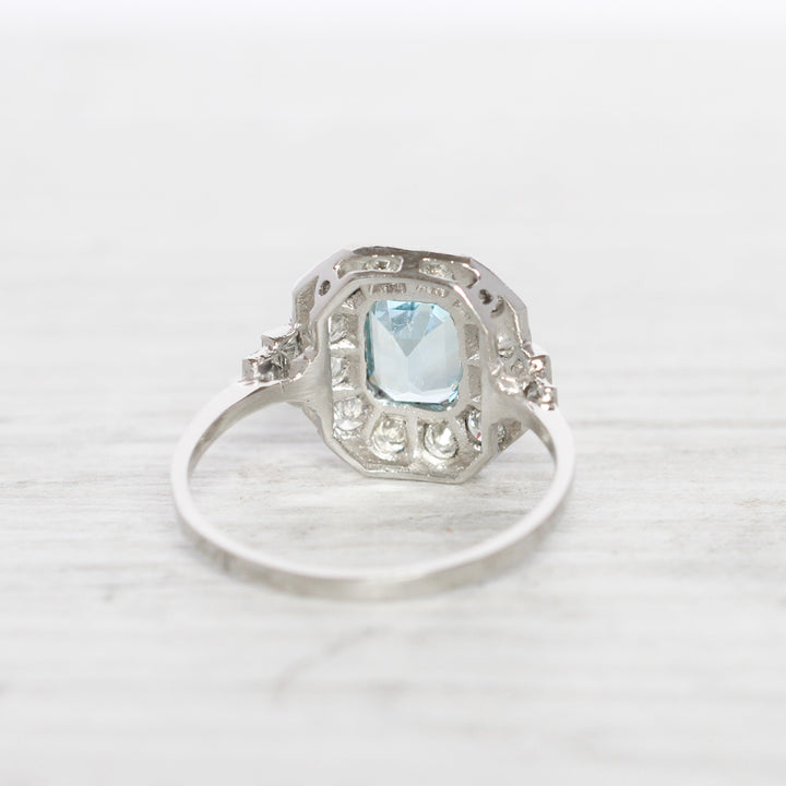 Art Deco Style 1 Carat Aquamarine and Diamond Cluster