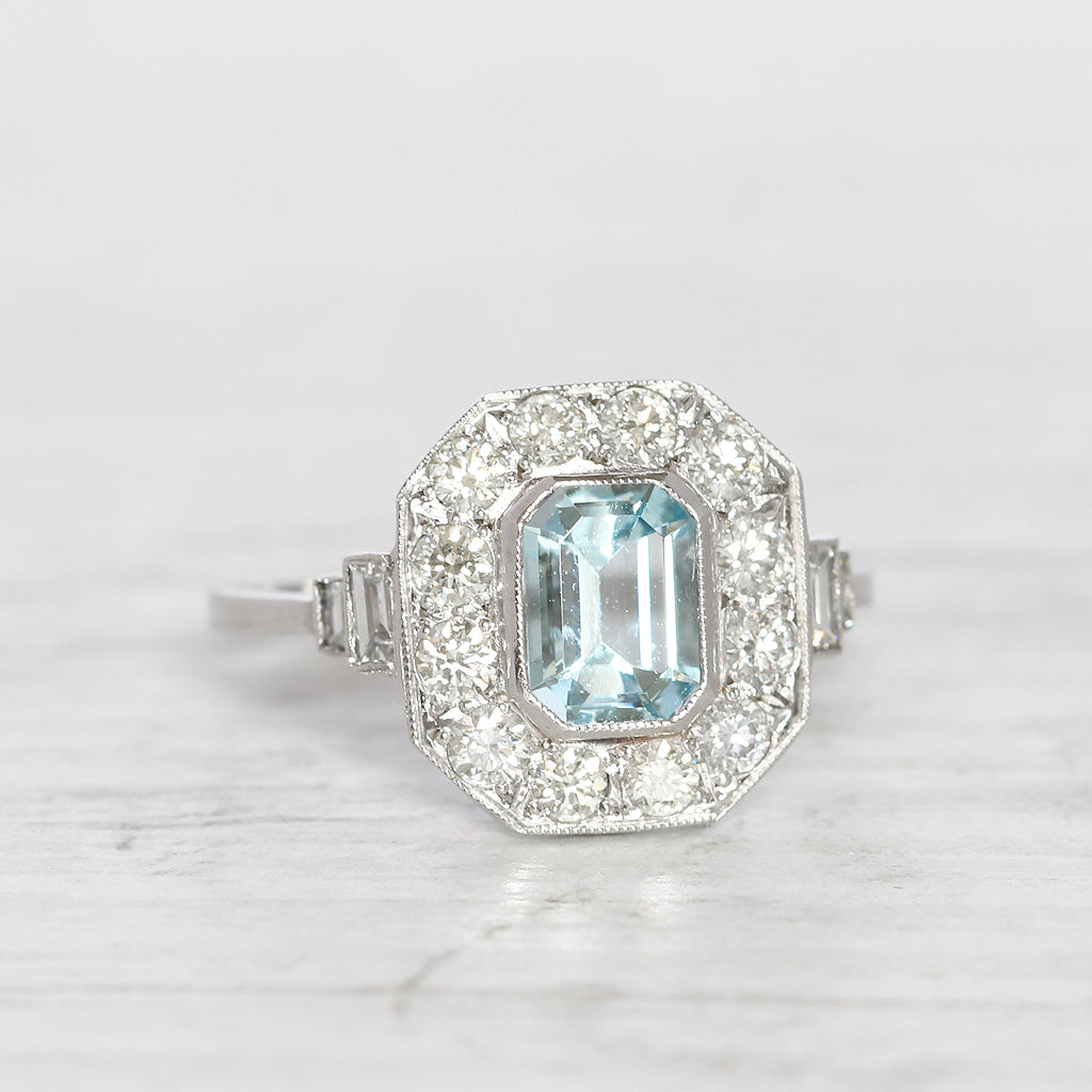 Art Deco Style 1 Carat Aquamarine and Diamond Cluster