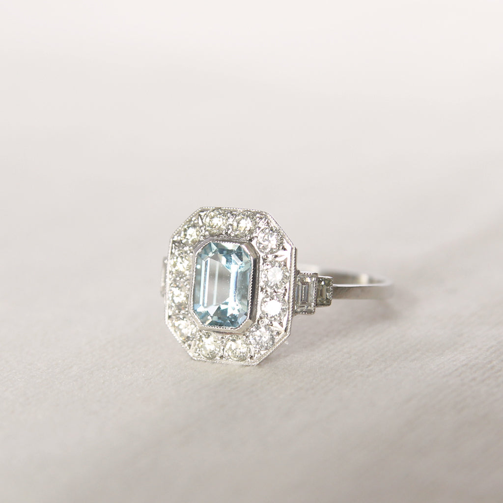Art Deco Style 1 Carat Aquamarine and Diamond Cluster
