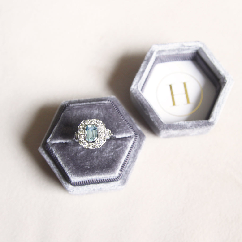 Art Deco Style 1 Carat Aquamarine and Diamond Cluster