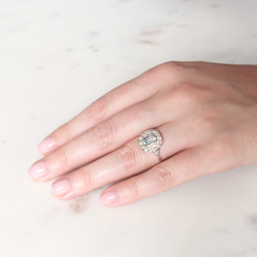 Art Deco Style 1 Carat Aquamarine and Diamond Cluster