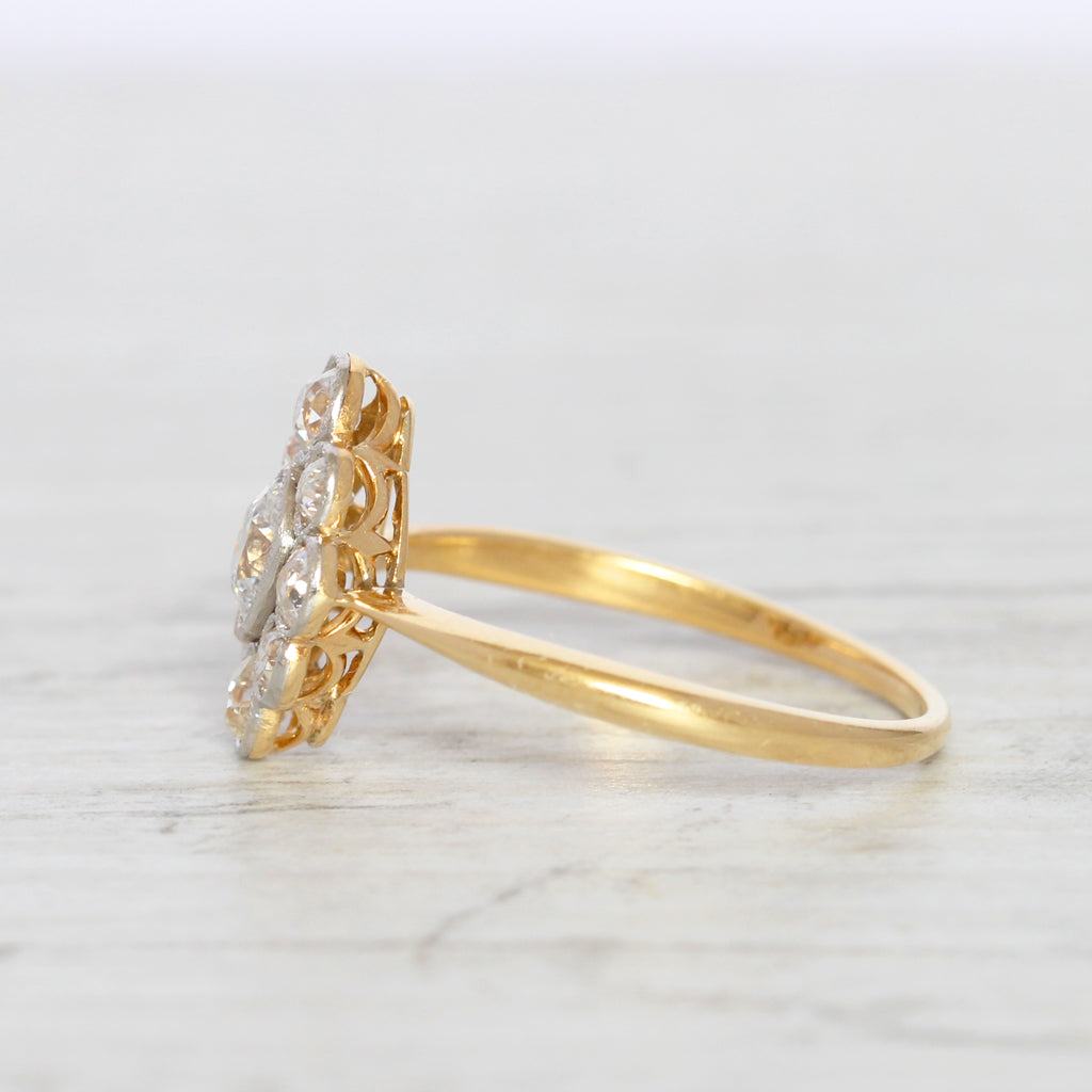 Edwardian 0.96 Carat Moval Old Cut Diamond Cluster Ring