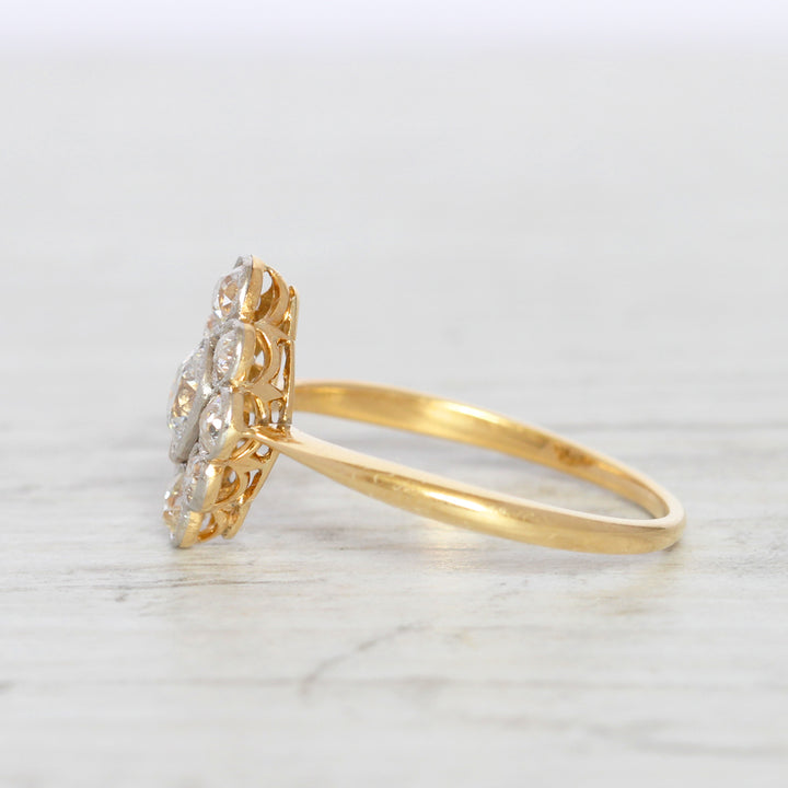 Edwardian 0.96 Carat Moval Old Cut Diamond Cluster Ring