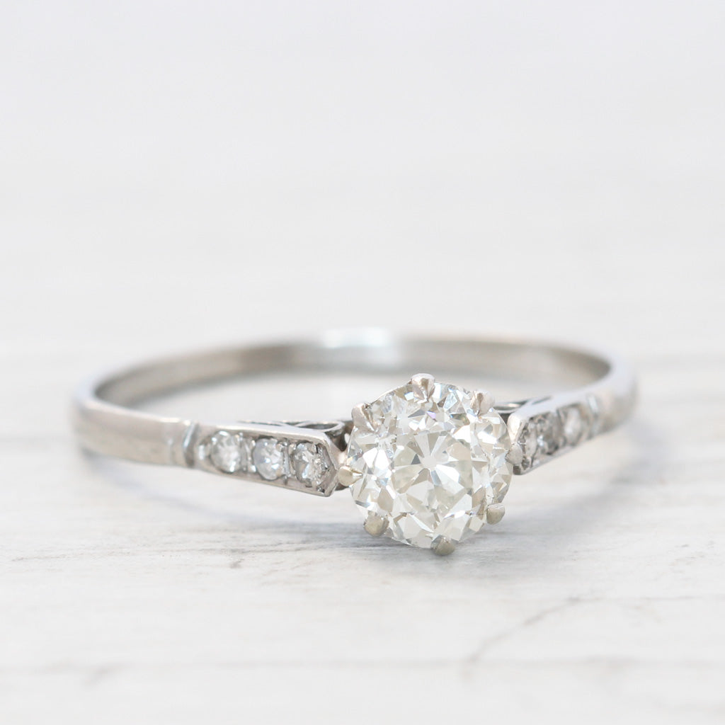 Art Deco 0.89 Carat Old European Cut Diamond Solitaire