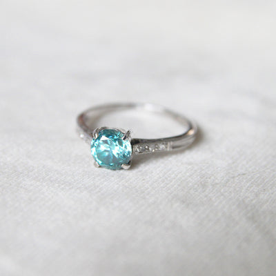 Art Deco 1.25 Carat Old Cut Blue Zircon and Diamond Solitaire