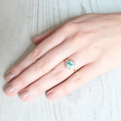 Art Deco 0.65 Carat Blue Zircon and Diamond Cluster