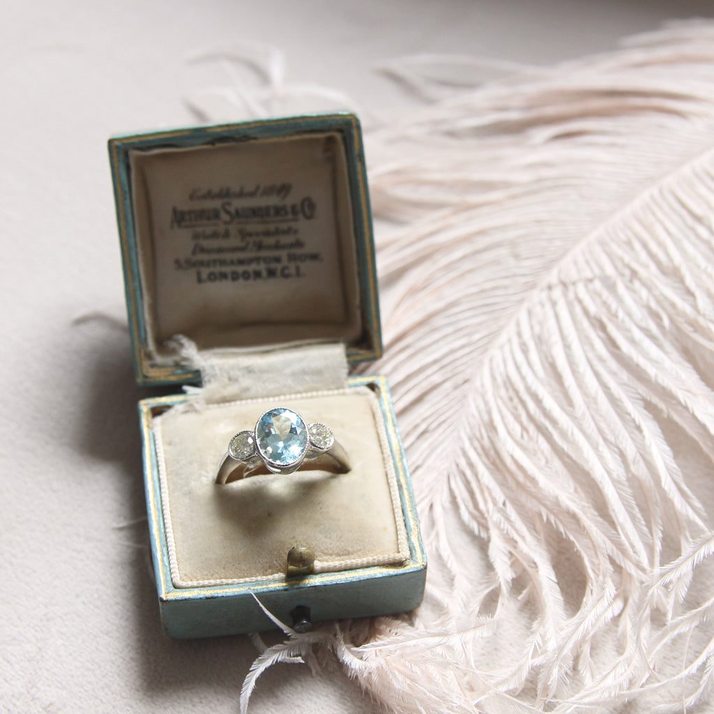 Vintage Style 1.40 Carat Aquamarine and Diamond Three Stone