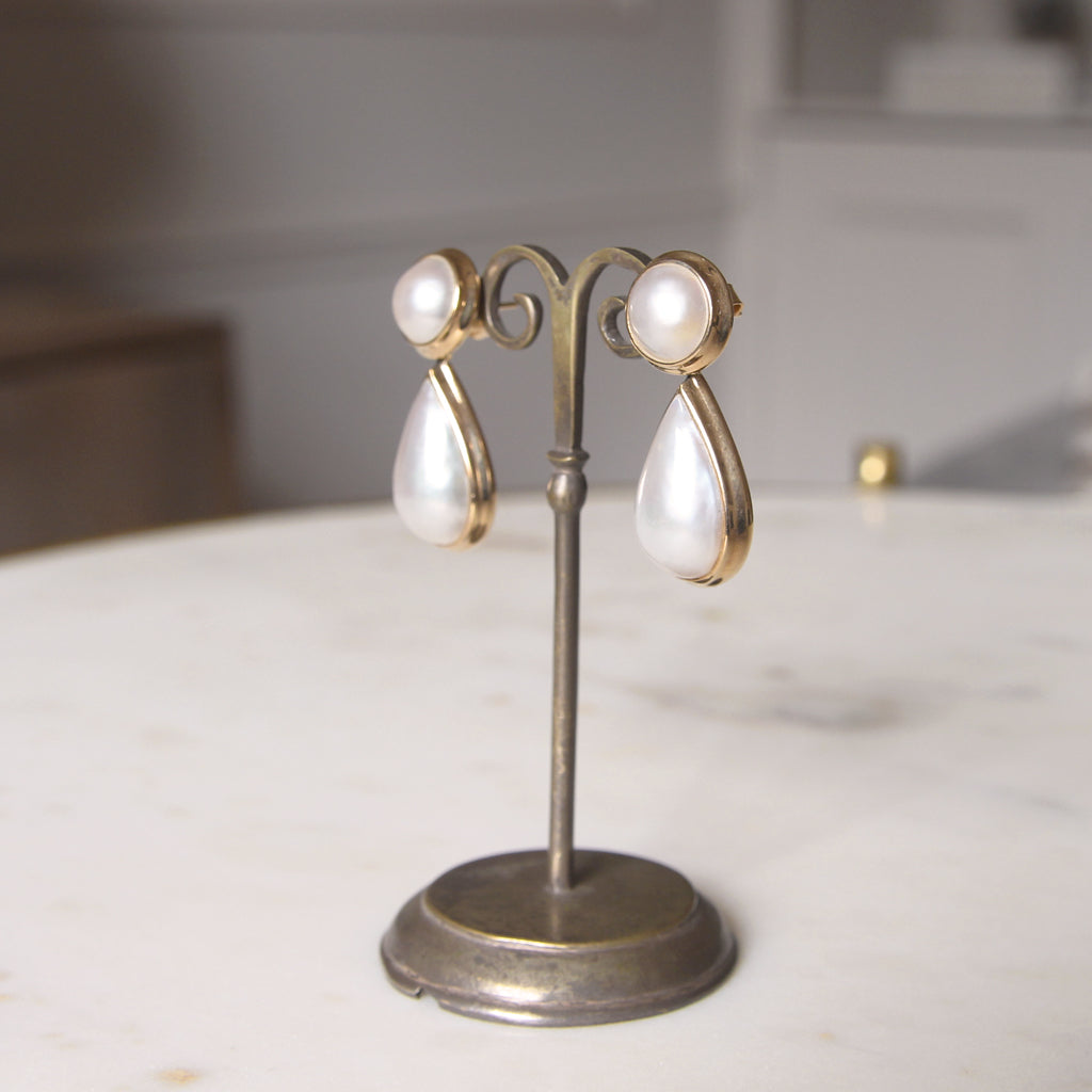 Vintage Pearl and Gold Convertible Drop Earrings