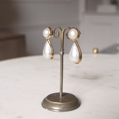 Vintage Pearl and Gold Convertible Drop Earrings