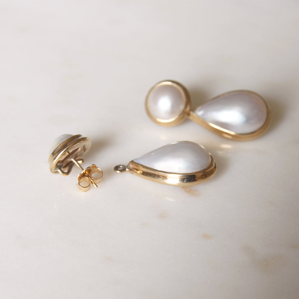 Vintage Pearl and Gold Convertible Drop Earrings