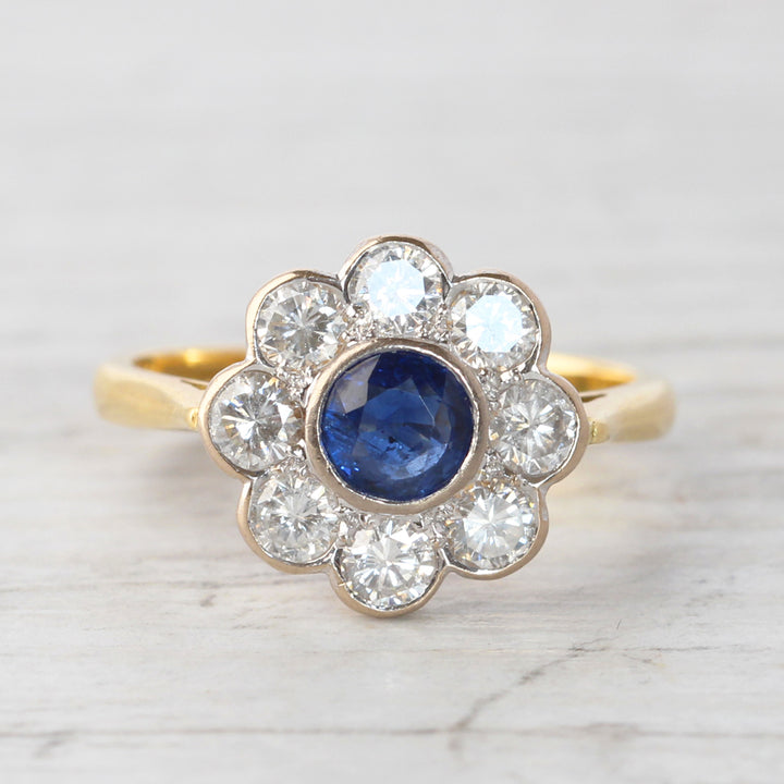 Edwardian Style Sapphire and Diamond Daisy Cluster