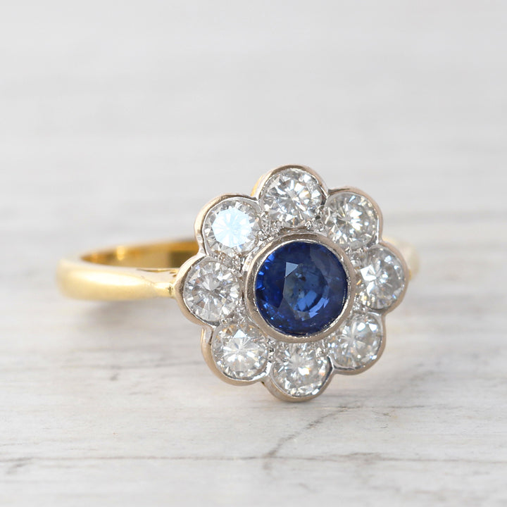 Edwardian Style Sapphire and Diamond Daisy Cluster