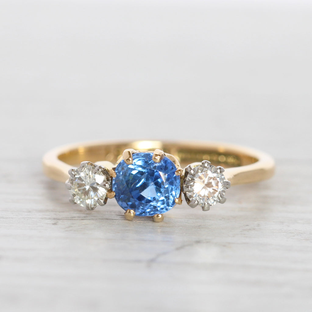 Vintage Sapphire and Diamond Three Stone